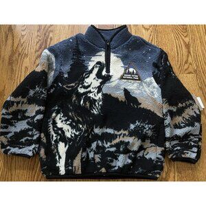 Grand Teton National Park Sweatshirt Boys Pullover Size 6/7 Sherpa Wolf 1/4 Zip‎